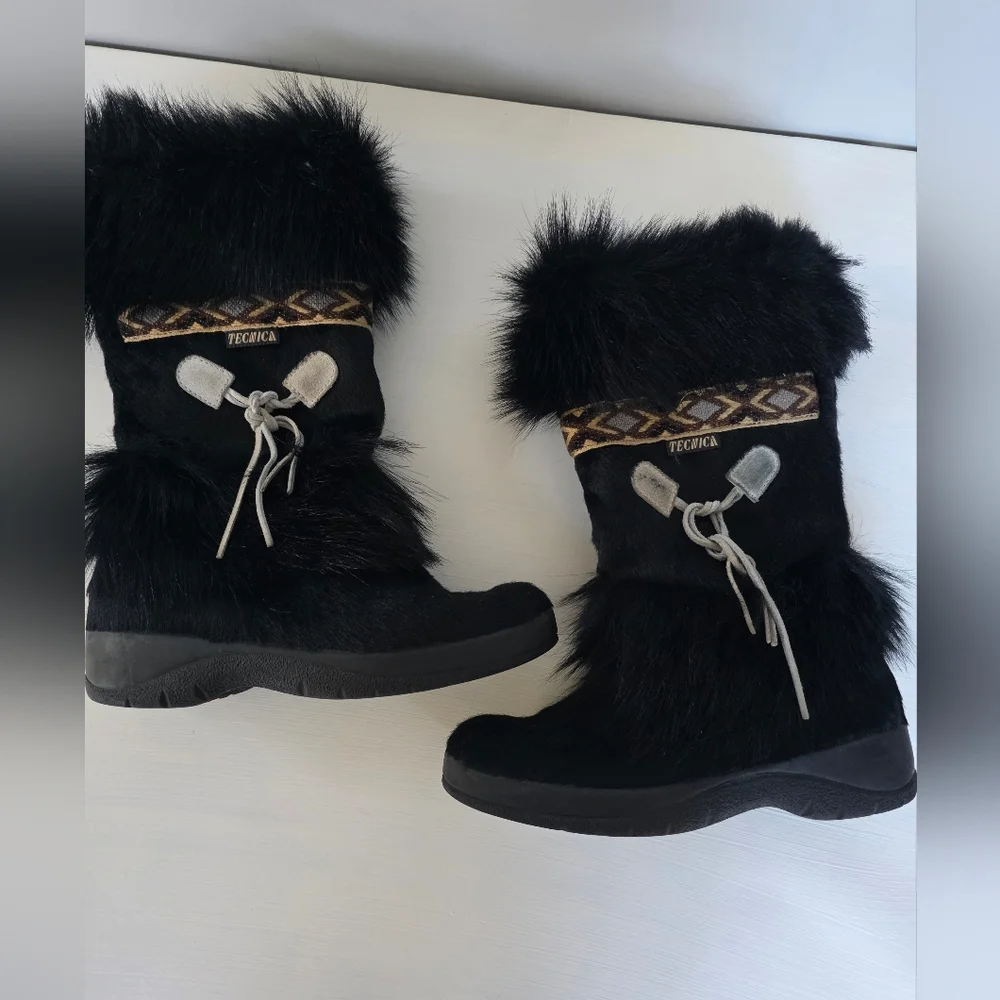 Vintage Tecnica Black Fur Après Ski Boots | Size 6.5- 7 | Made in Italy